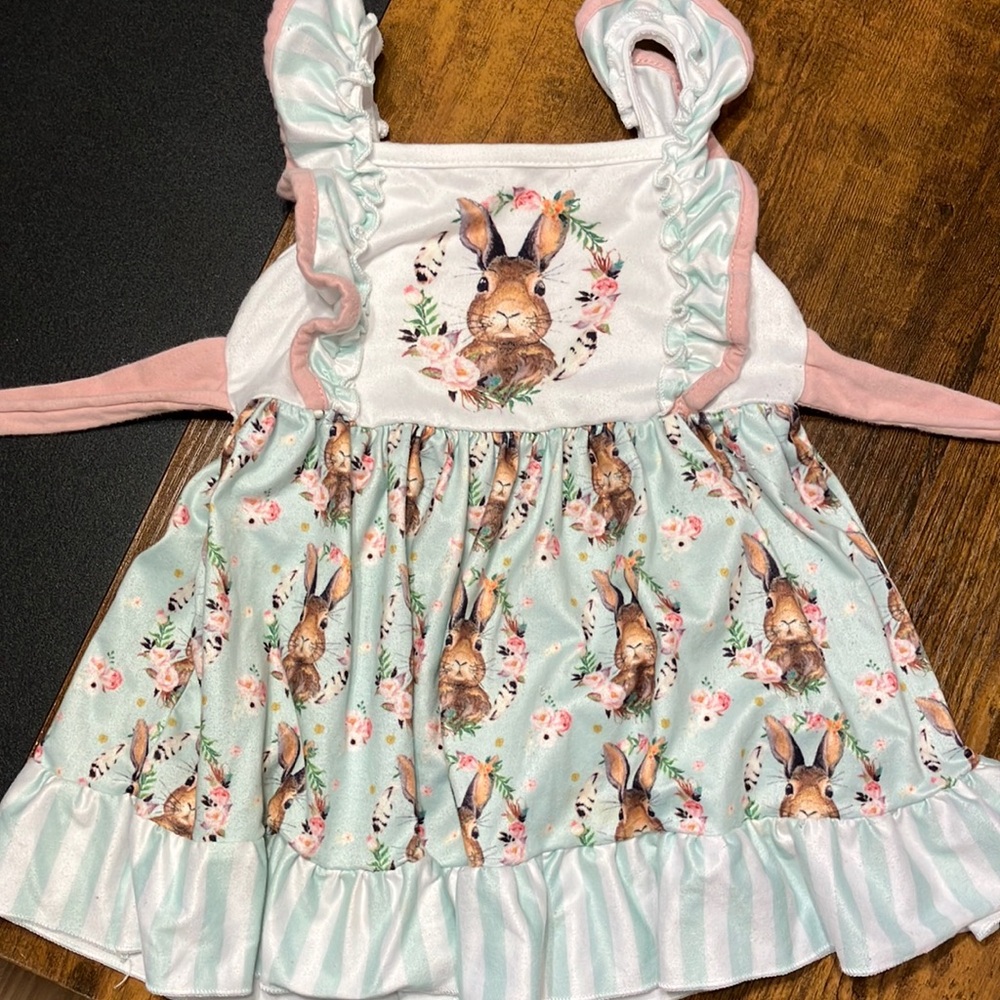 Beginning Boutique Kids Bunny Dress - Pink and Mint
